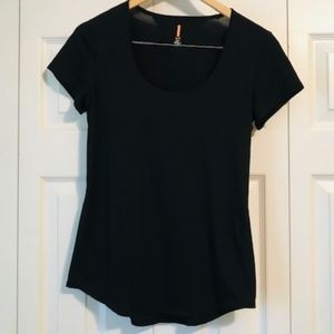 Lucy Scoop Neck Black Yoga Gym T Shirt